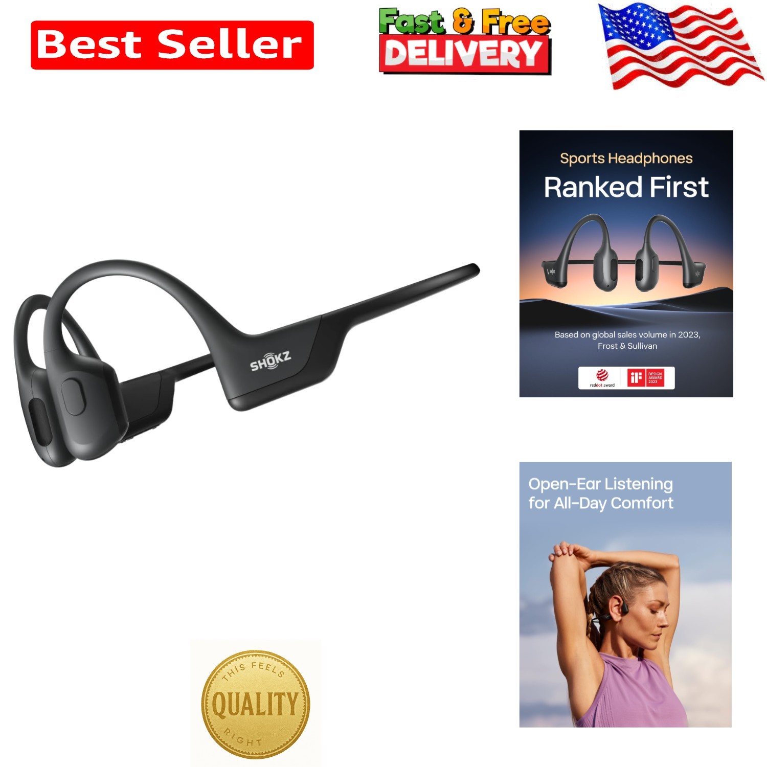 Bone Conduction Bluetooth Headphones with 10 Hours Battery Life – Black