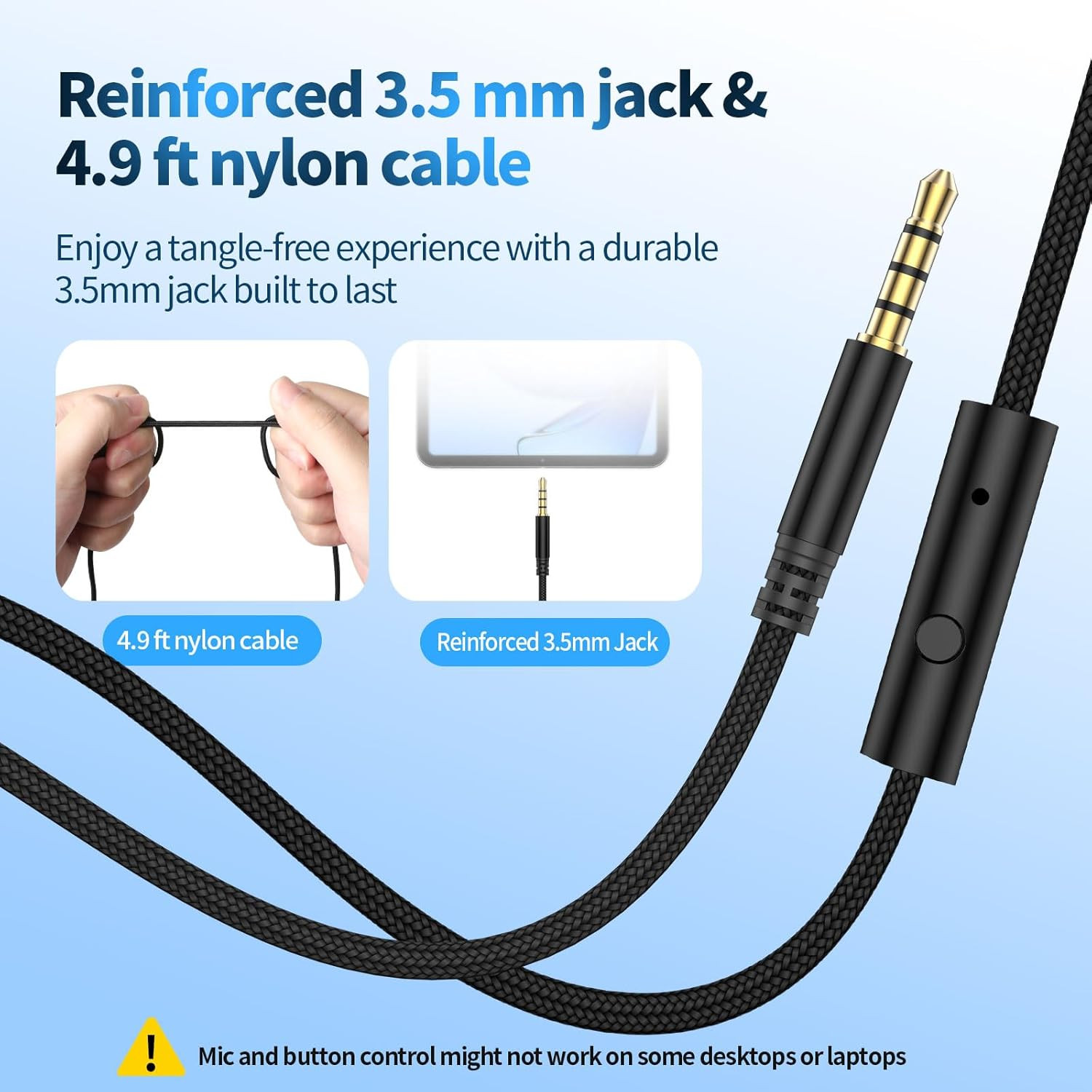 UrbanSwing W4 Corded Headphones with Mic, 3.5mm Jack & USB-C Headphone Adapter f