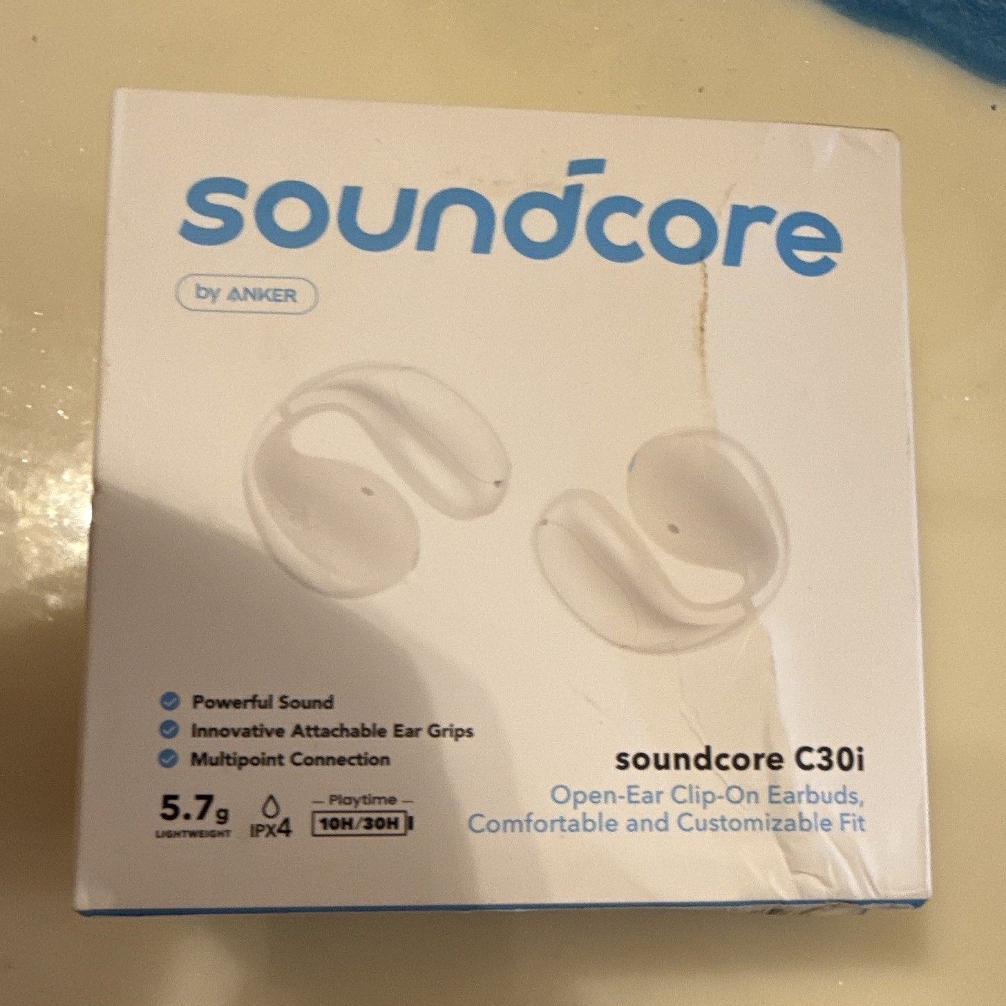Soundcore C30i Open-Ear Clip-On Ear-Hook Bluetooth Wireless Earbuds, White