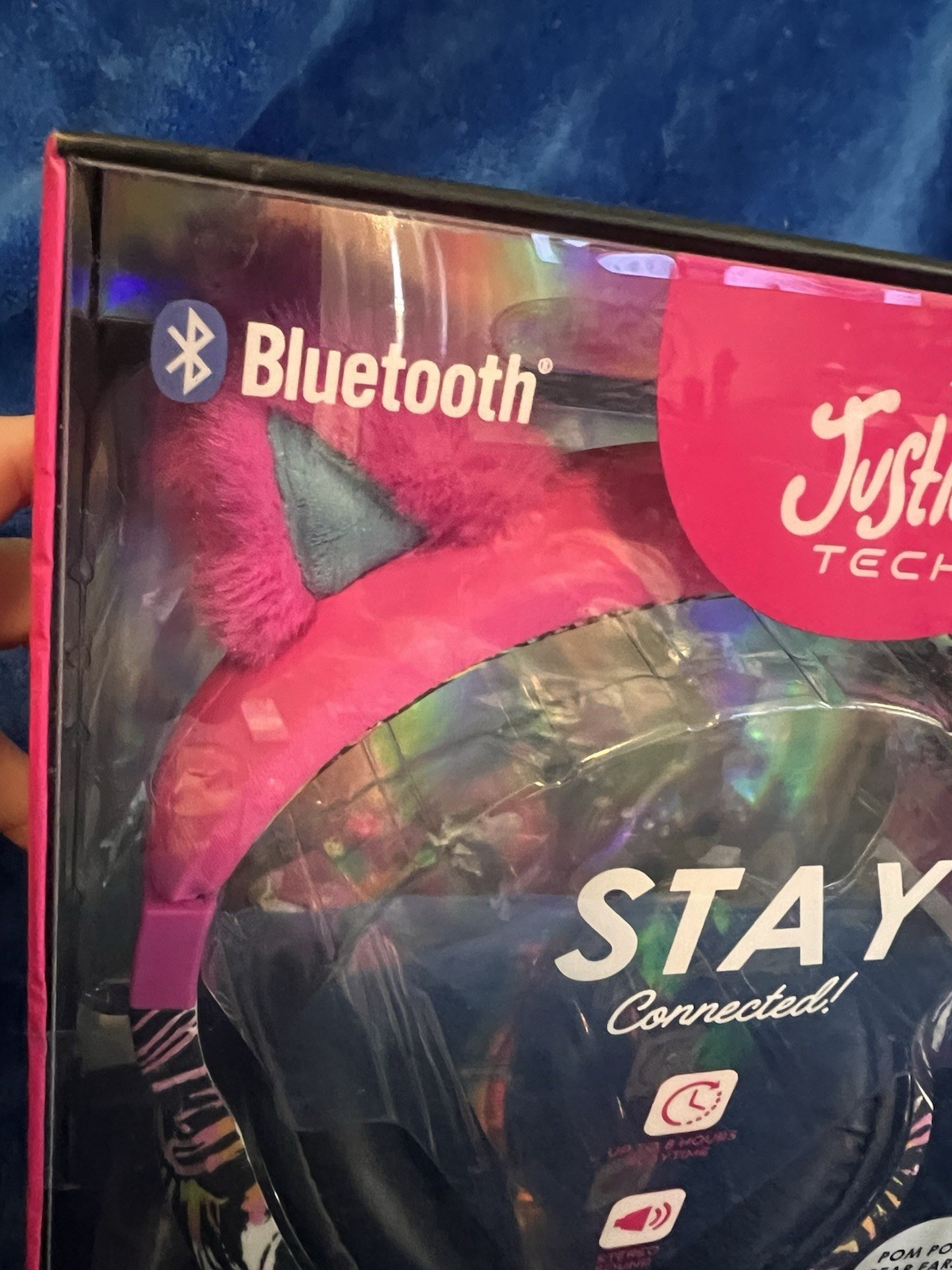 Justice Tech Bluetooth Wireless Headphones w/ Pom Pom Bear Ears, Pink, 40mm