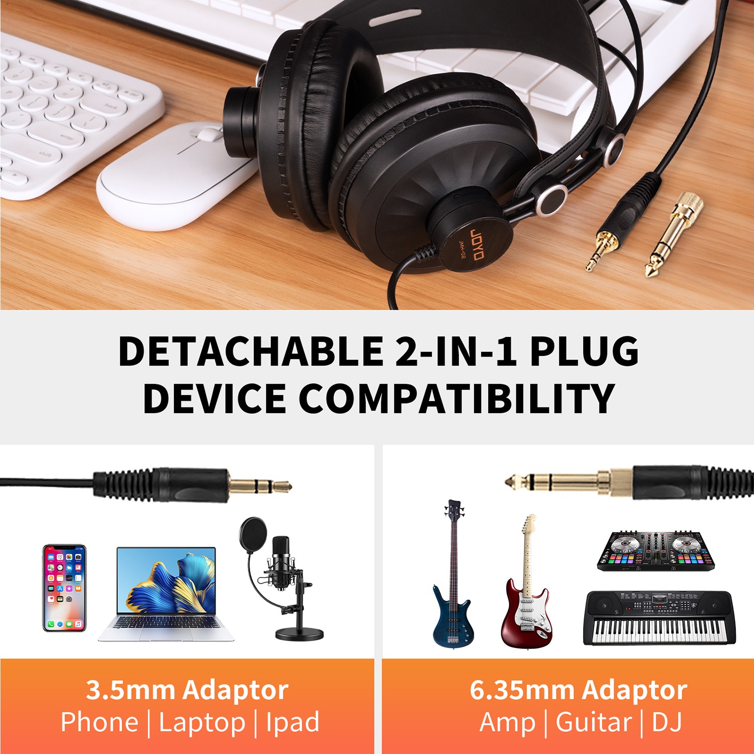 JOYO Wired Stereo Monitor Headphones Studio Headphones Over Ear Noise Canceling