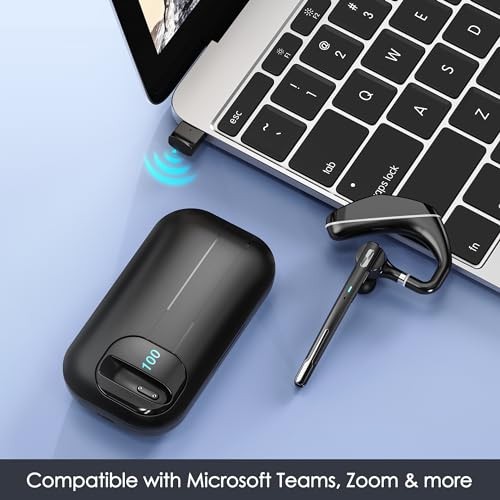 EKVANBEL Bluetooth Headset V5.3, Wireless Earpiece with 1000mAh Charging Black