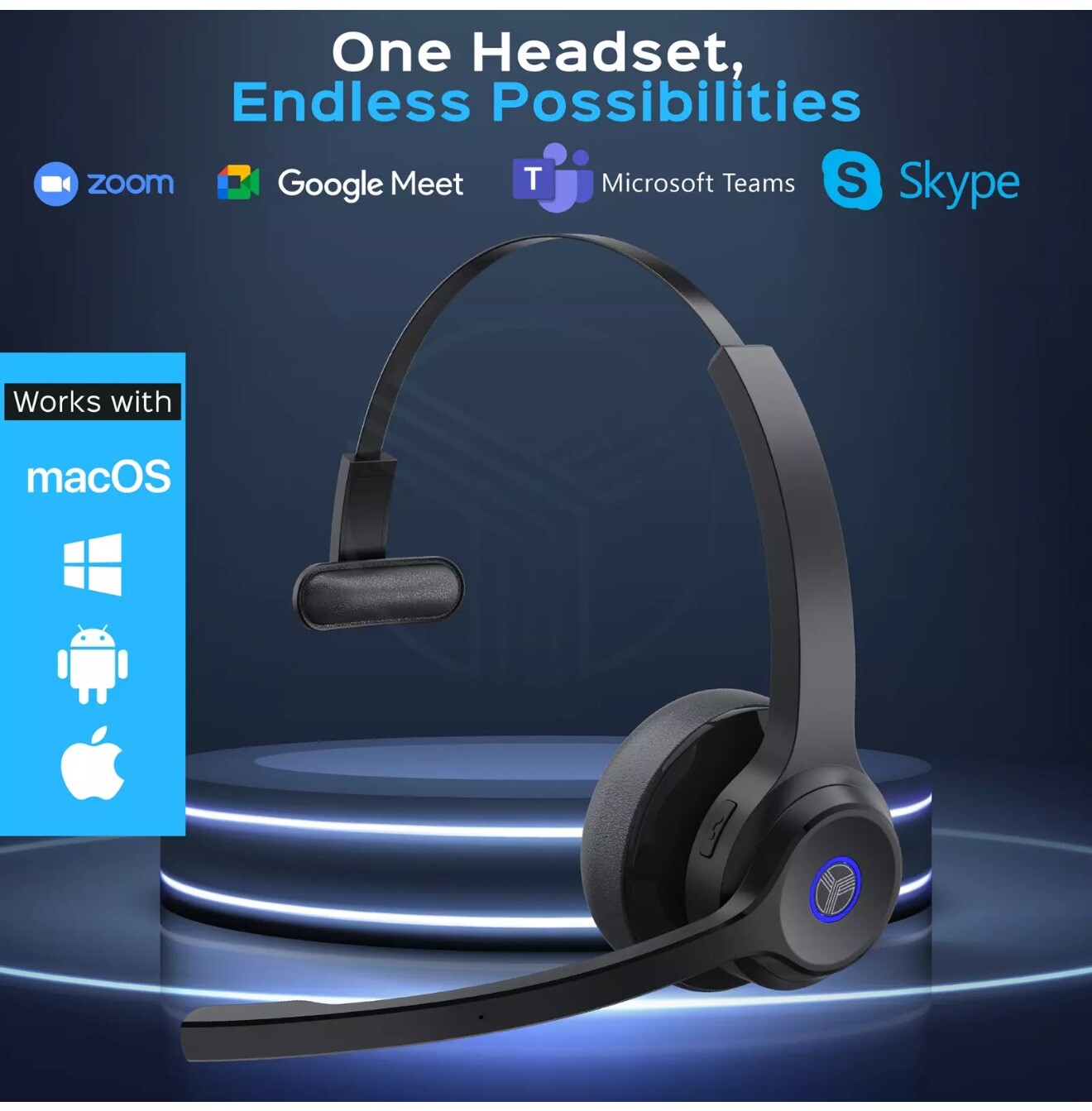 TREBLAB C7 – Single Ear Bluetooth Headset with Mic, 45H Playtime