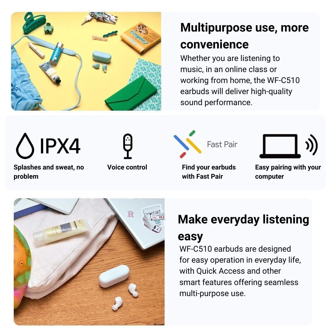 Sony WF C510 Lightweight Truly Wireless Yellow Earbuds Bundle