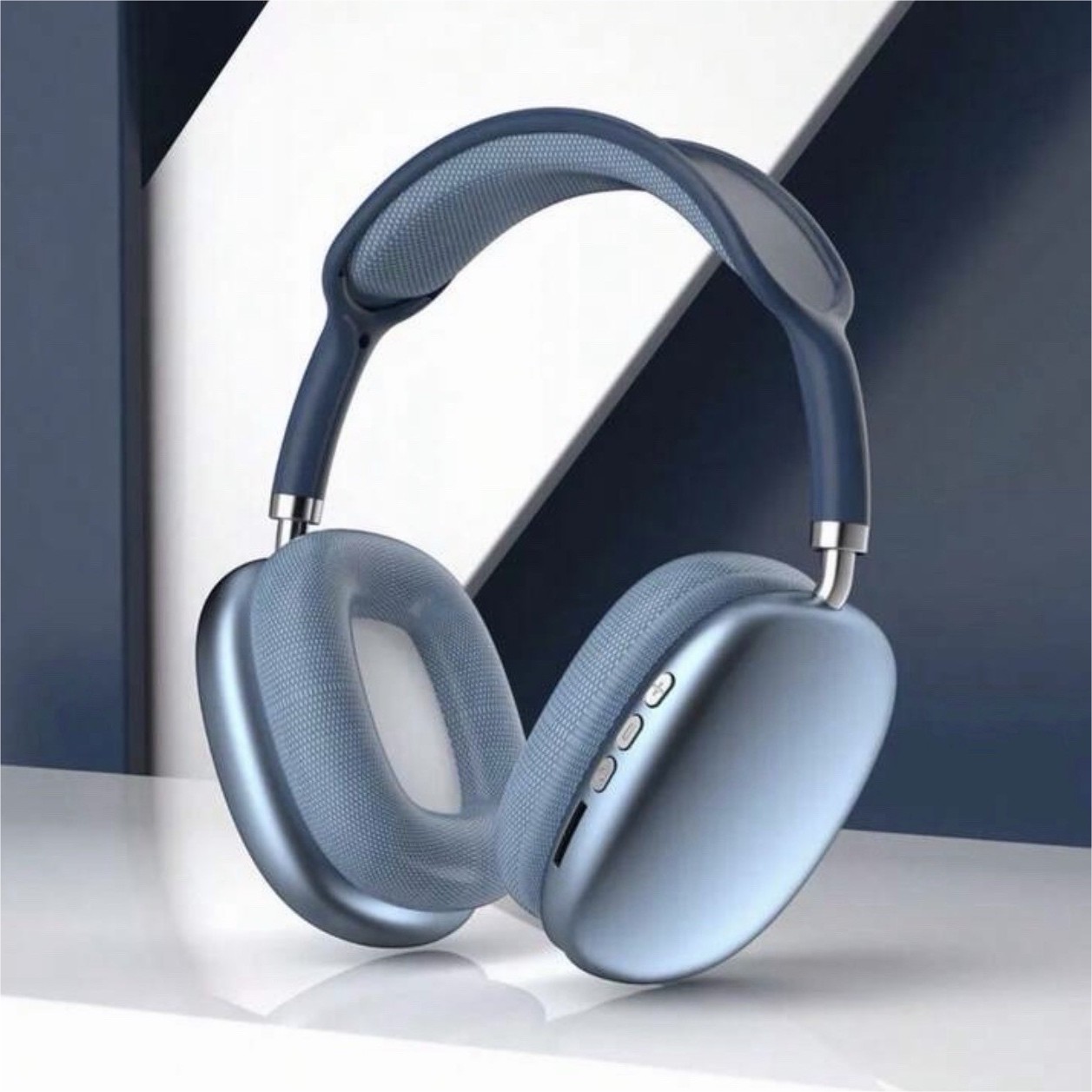 Bluetooth Wireless Over-Ear Headband Headphones Blue Double Earpieces