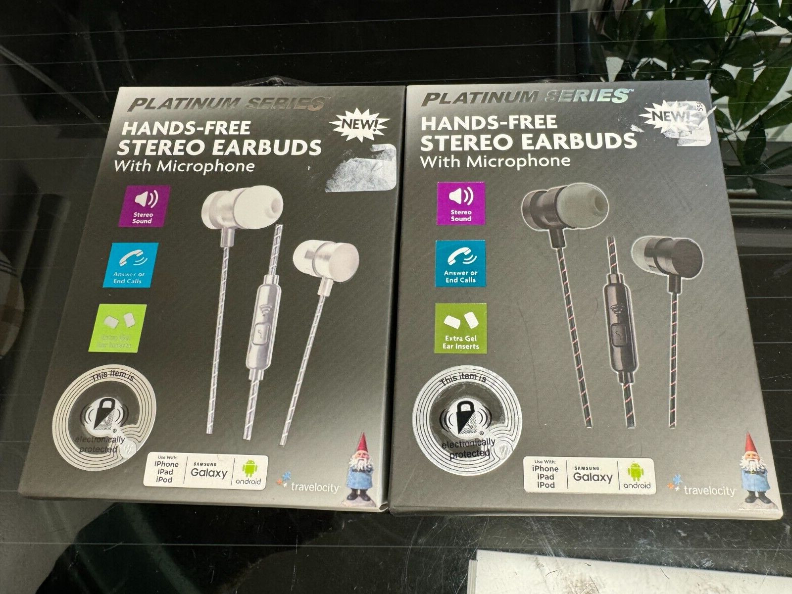 2 lot Travelocity Platinum Series Hands-Free Earbuds Microphone – Black white