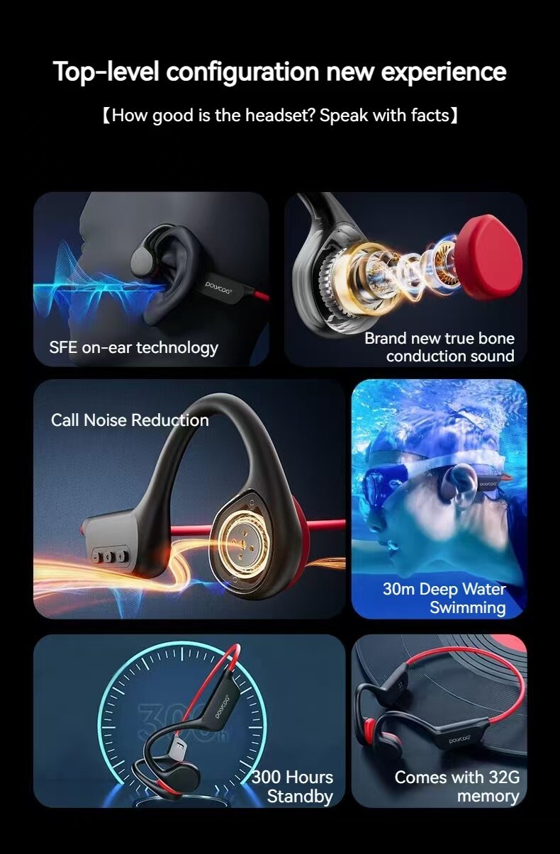 POLVCDG X7 Bone Conduction Wireless Headset 32GB Memory Bluetooth Waterproof AU