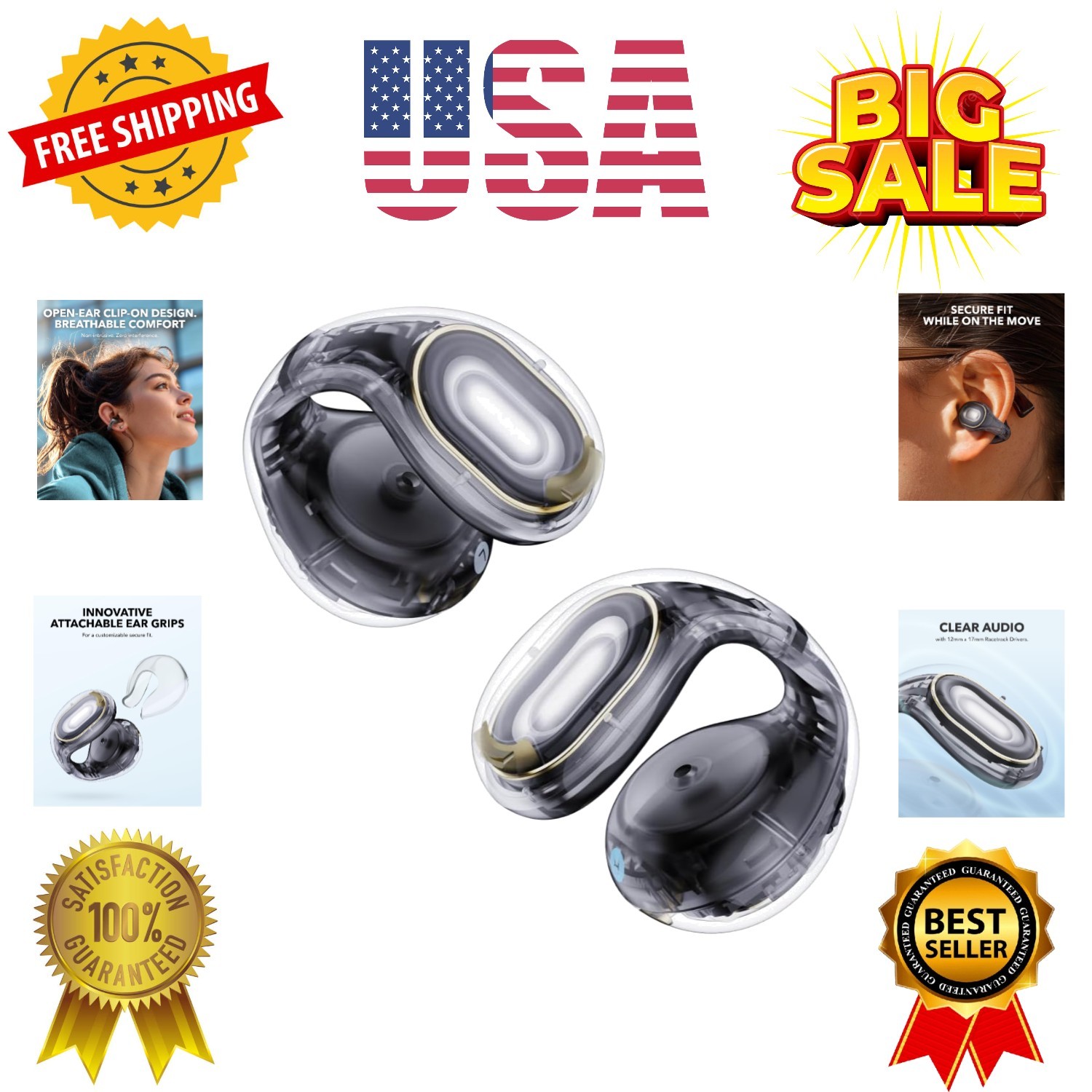 C30i by , Open-Ear Earbuds, Clip-On Headphones, Lightweight Comfort, Small-Ea…