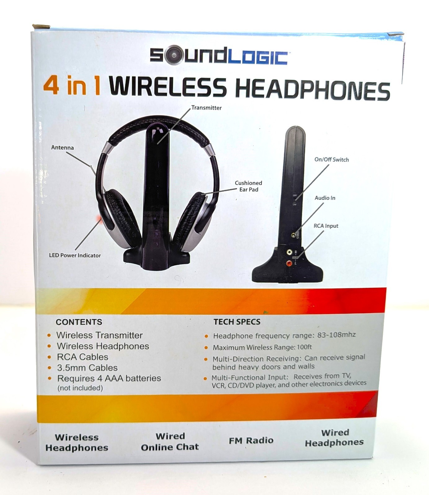 SoundLogic 4 In 1 Wireless Headphones With FM Radio Online Chat Wired Option