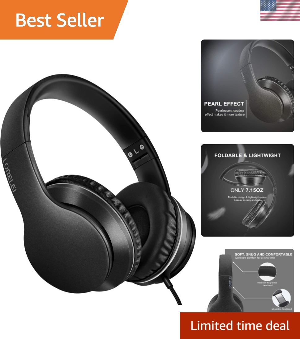 Immersive Bass Sound Over-Ear Headphones with Foldable Design for Home & Travel