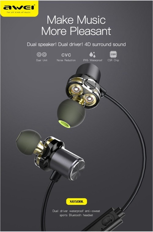 Best Sport Earphones Power Dual Driver Wireless Bluetooth Headphones Fitness NEW