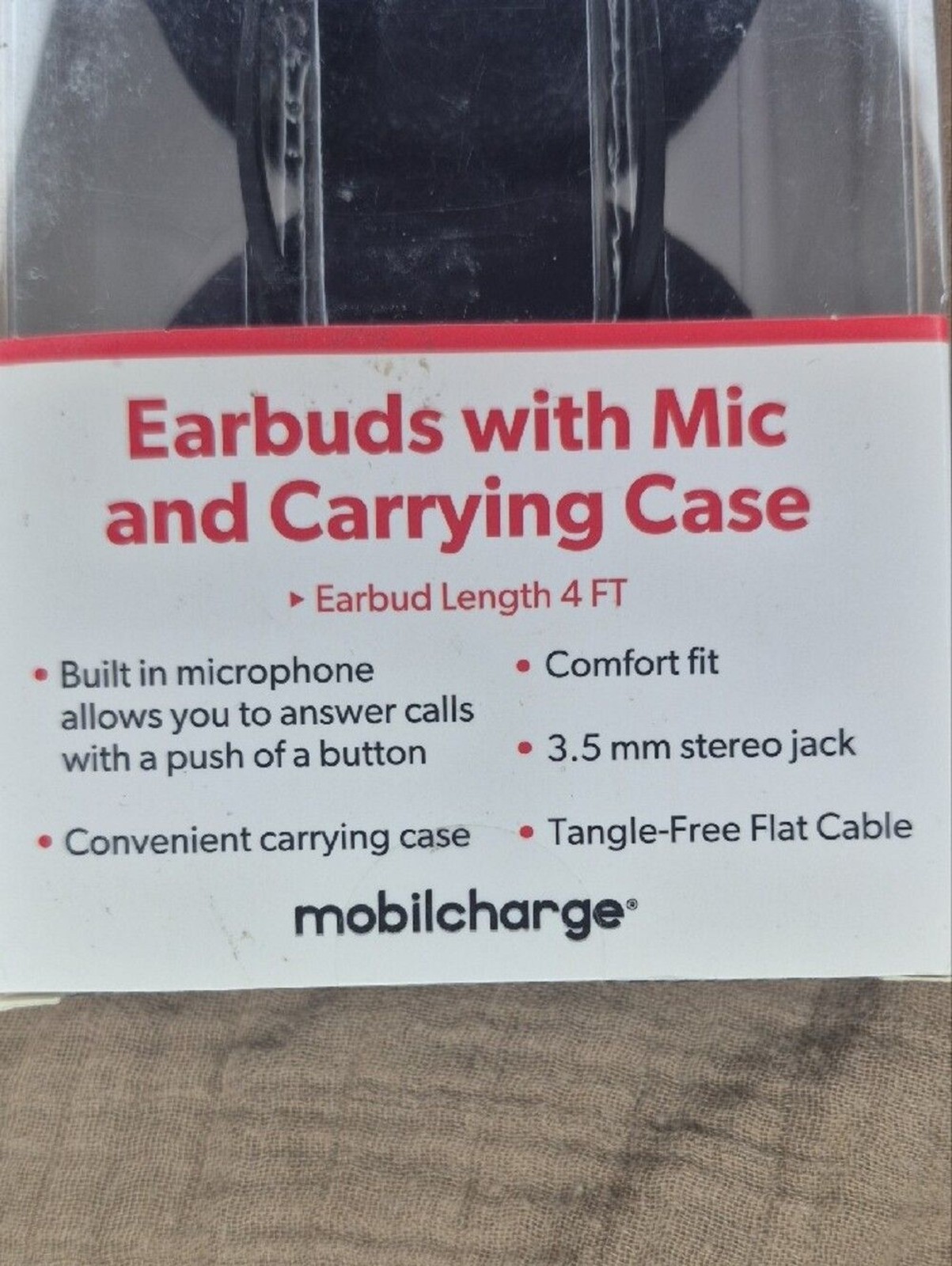 Red and Black Earbuds with Mic and Carrying Case