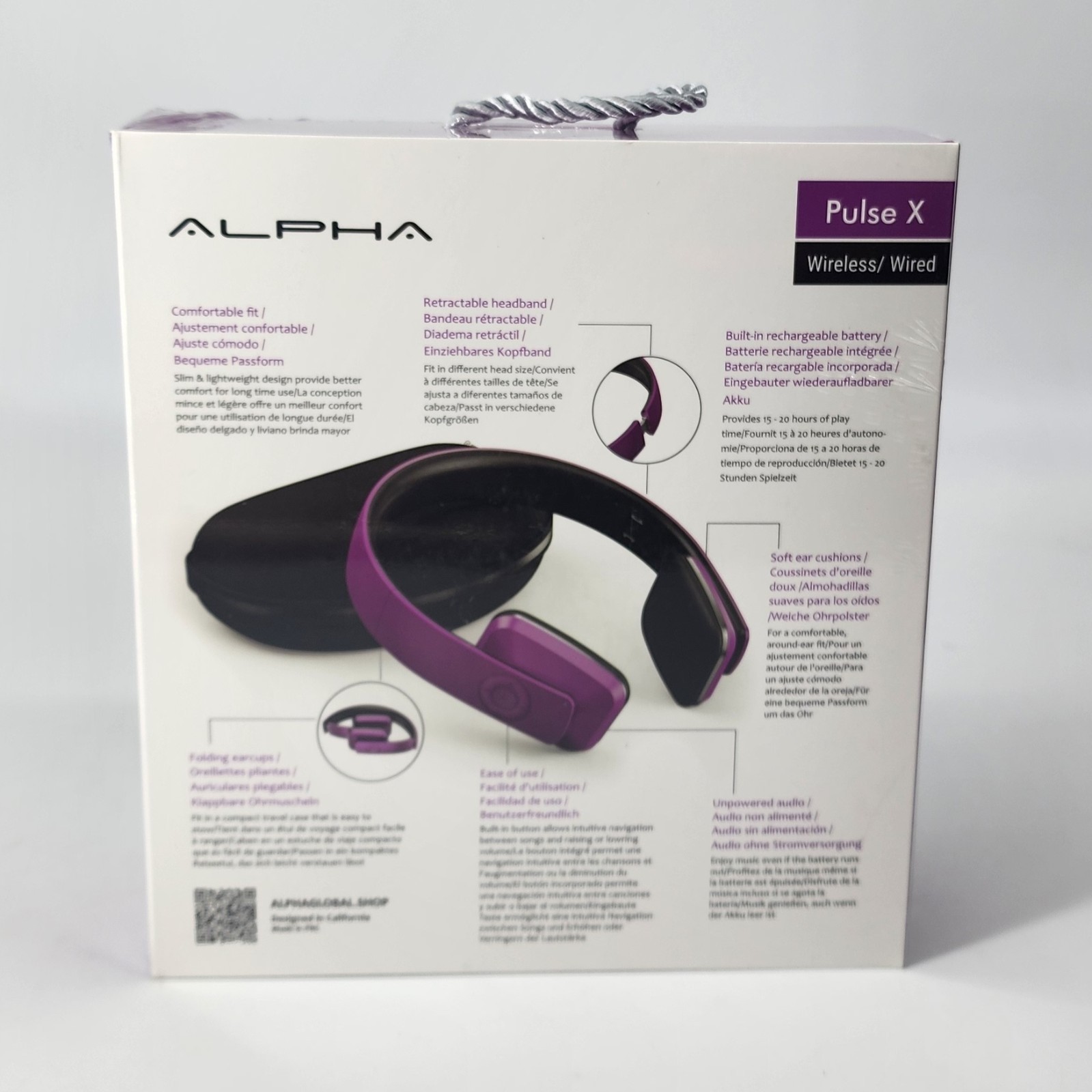 Headphones Alpha Pulse X Wireless/Wired Purple Foldable – BLUETOOTH – Brand New
