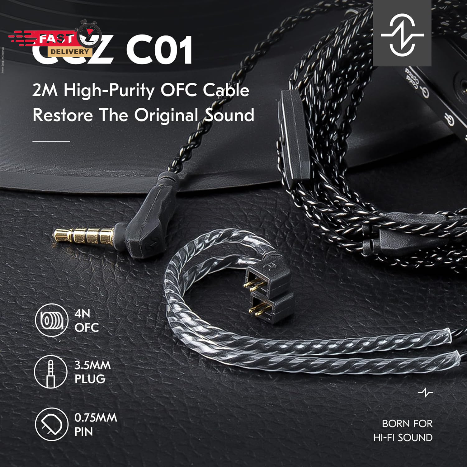 KZ ZS10 PRO in Ear Monitor Earphone Cable, 2Meter Long IEM Cable with Mic, CCZ 4
