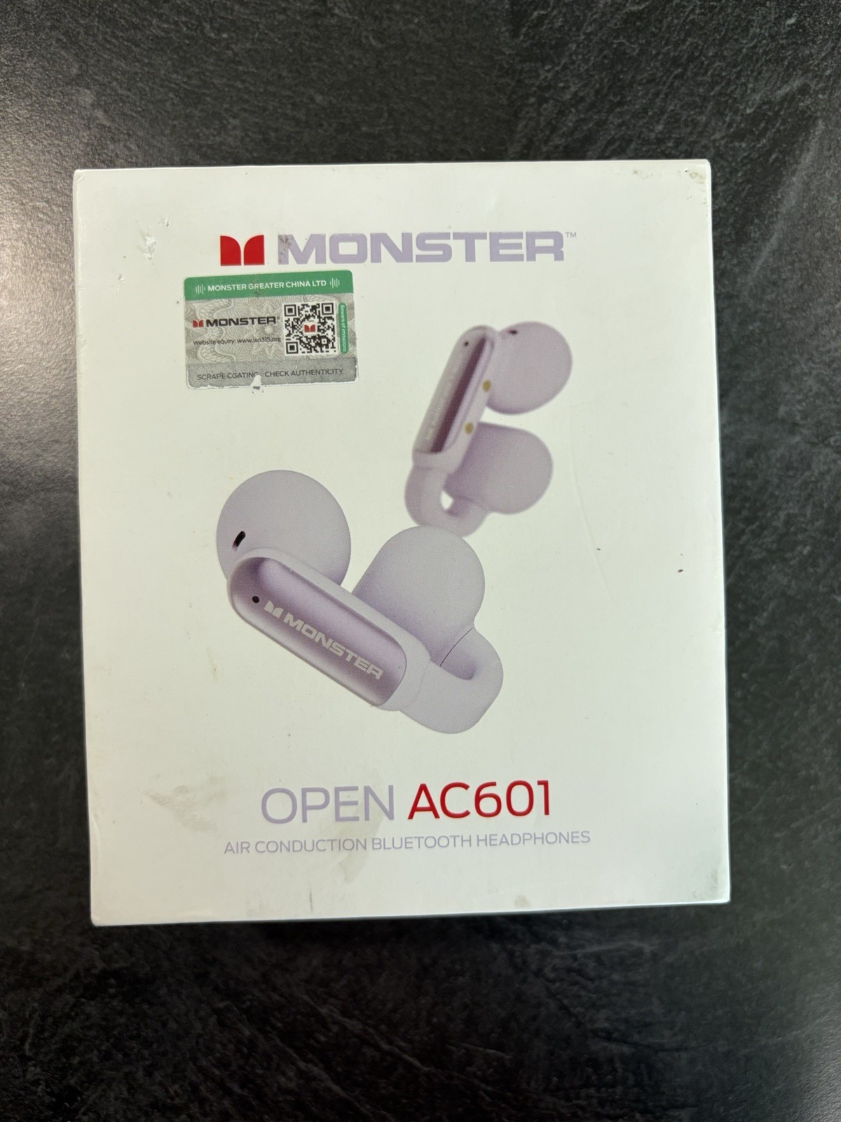 Monster Open Ear Clip-On Ear Buds. AC601 Model Brand New Open Box In Purple