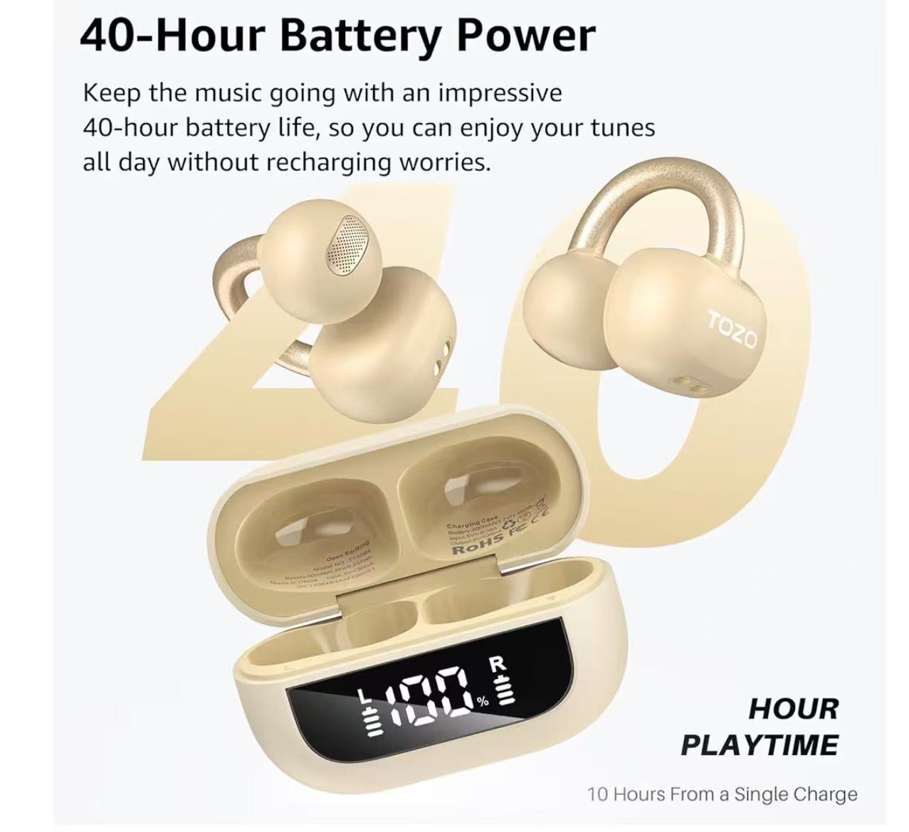 OpenEarRing True Open Ear Earbuds, Lightweight Comfort Open Ear Clip Wireless Ea