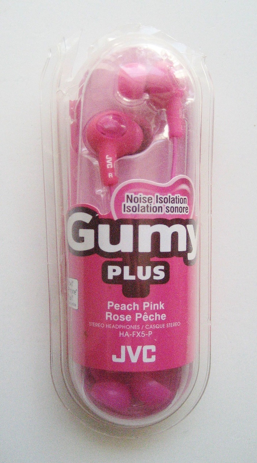 JVC Gumy Plus Peach Pink Wired Headphones 3.5mm Jack and Earpieces (HA-FX5-P)
