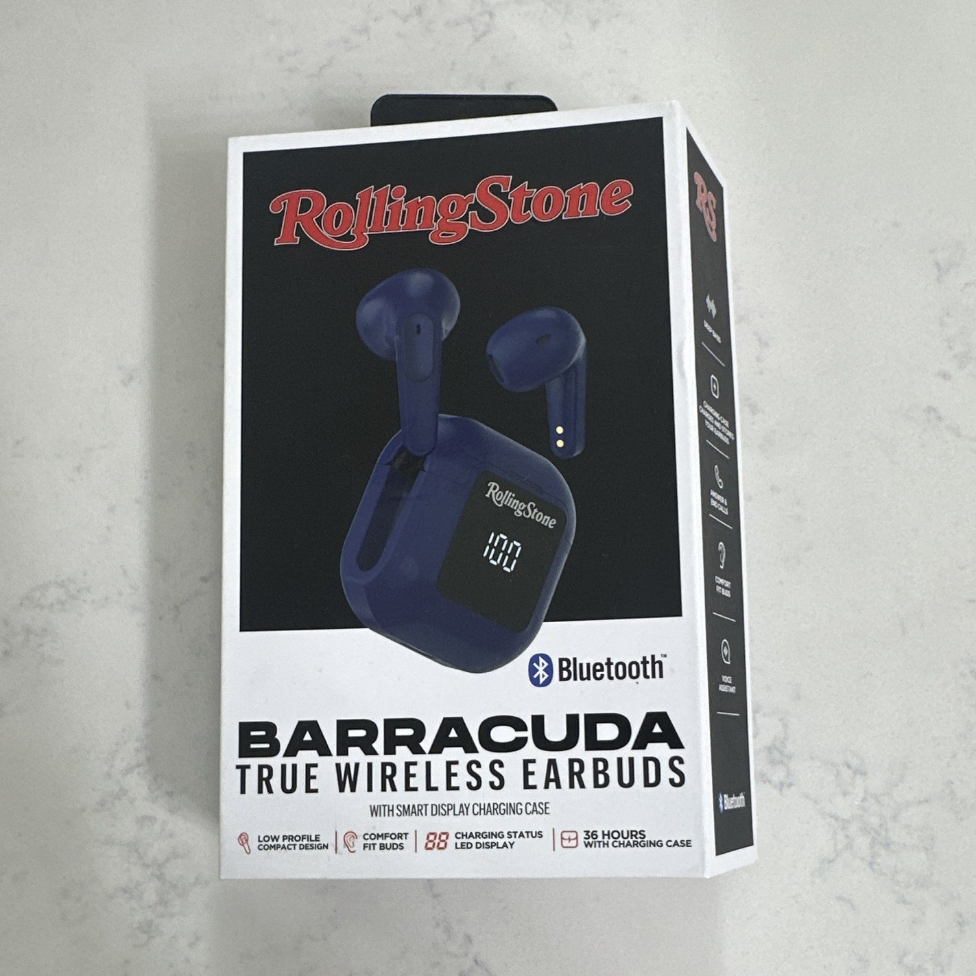 RollingStone Barracuda True Wireless Bluetooth Earbuds Blue Mic Case LED 10mm