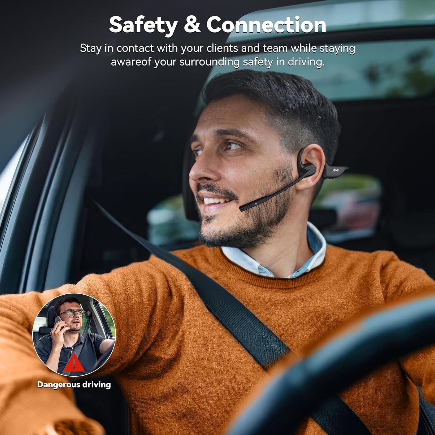 Open Ear Headphones with Mic, Dual Connection Bluetooth Headset with Microphone
