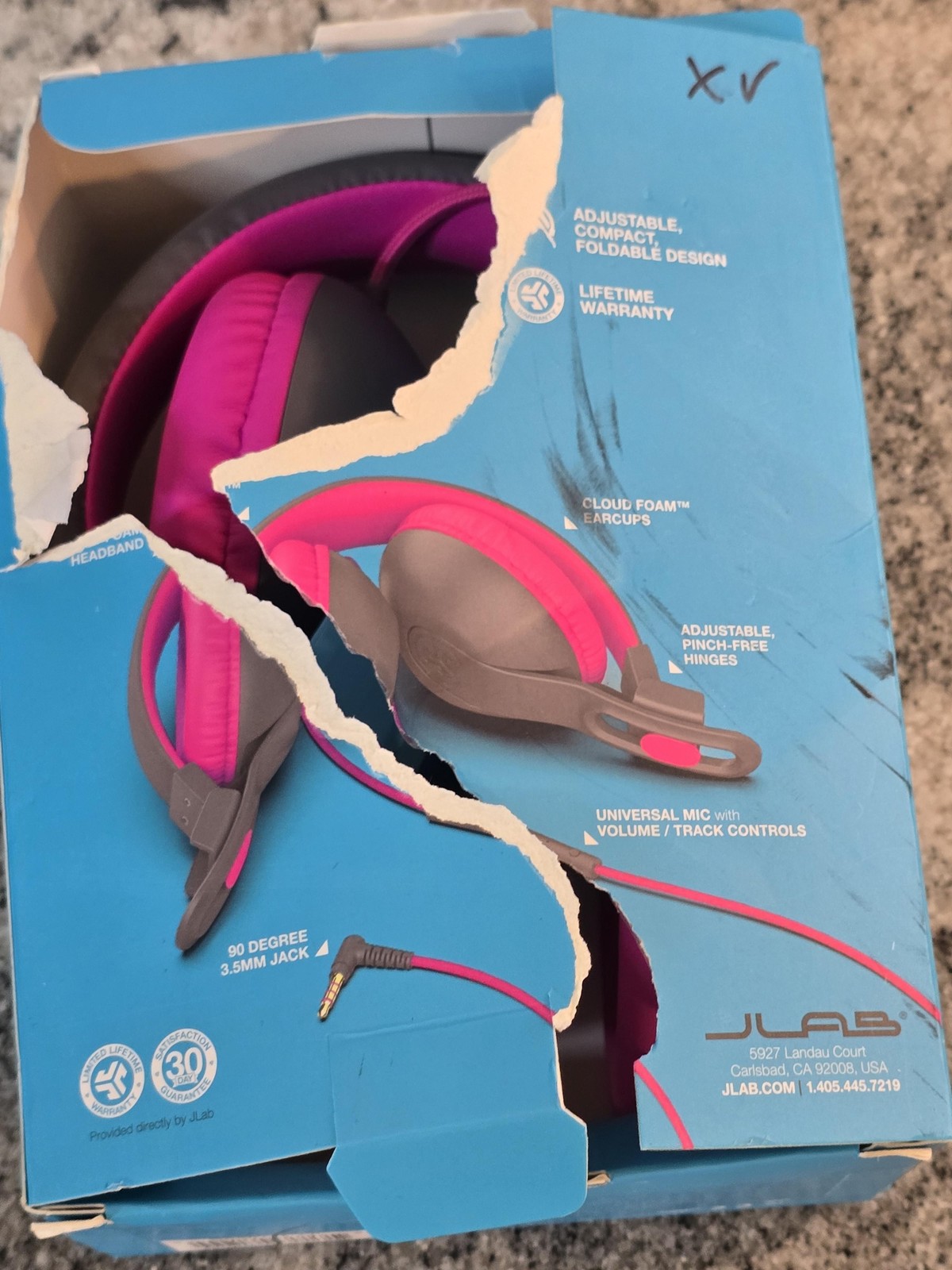 JLab JBuddies Studio2 Kids Headphones Pink Gray Volume Safe On Ear Foldable Mic