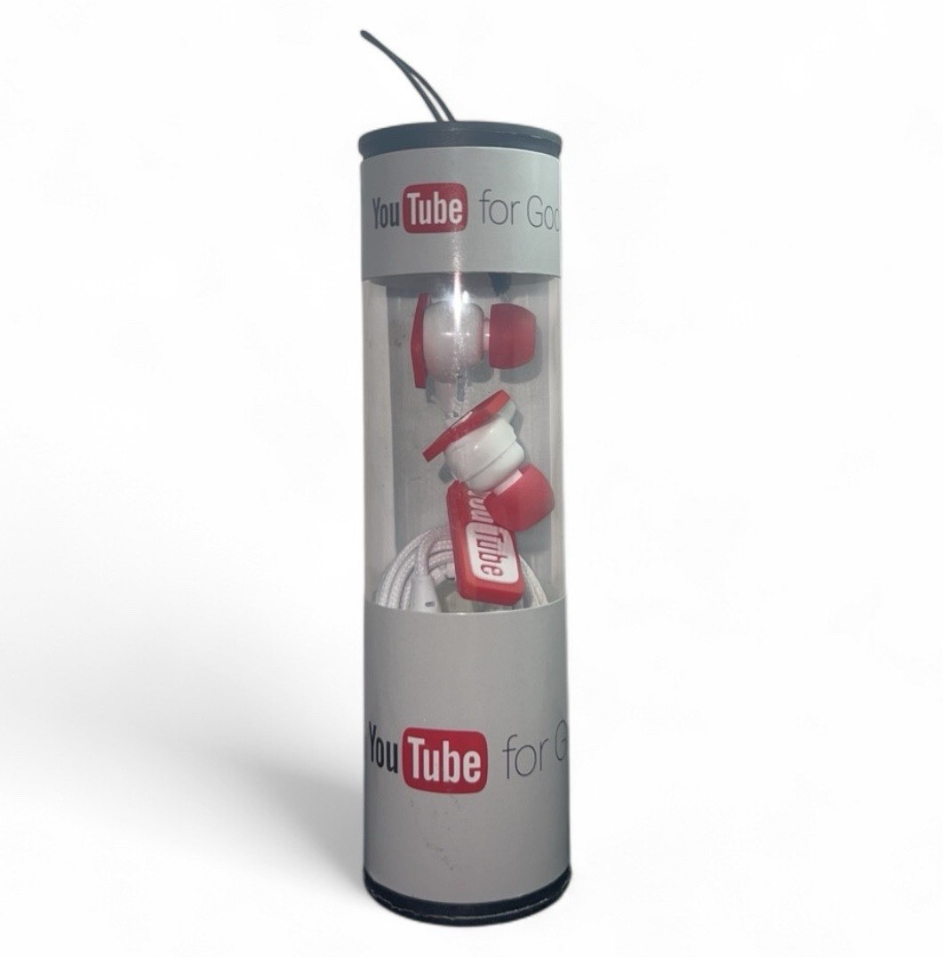YouTube Wired In-Ear Earbuds 3.5mm Jack Red/White Zipper Cable, Double