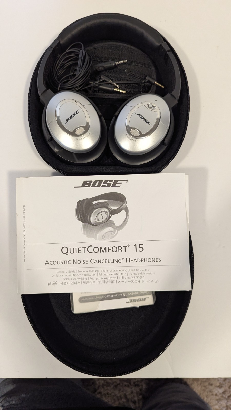Bose QuietComfort 15 QC15 Noise Cancelling Headphones w/ Case & Cables