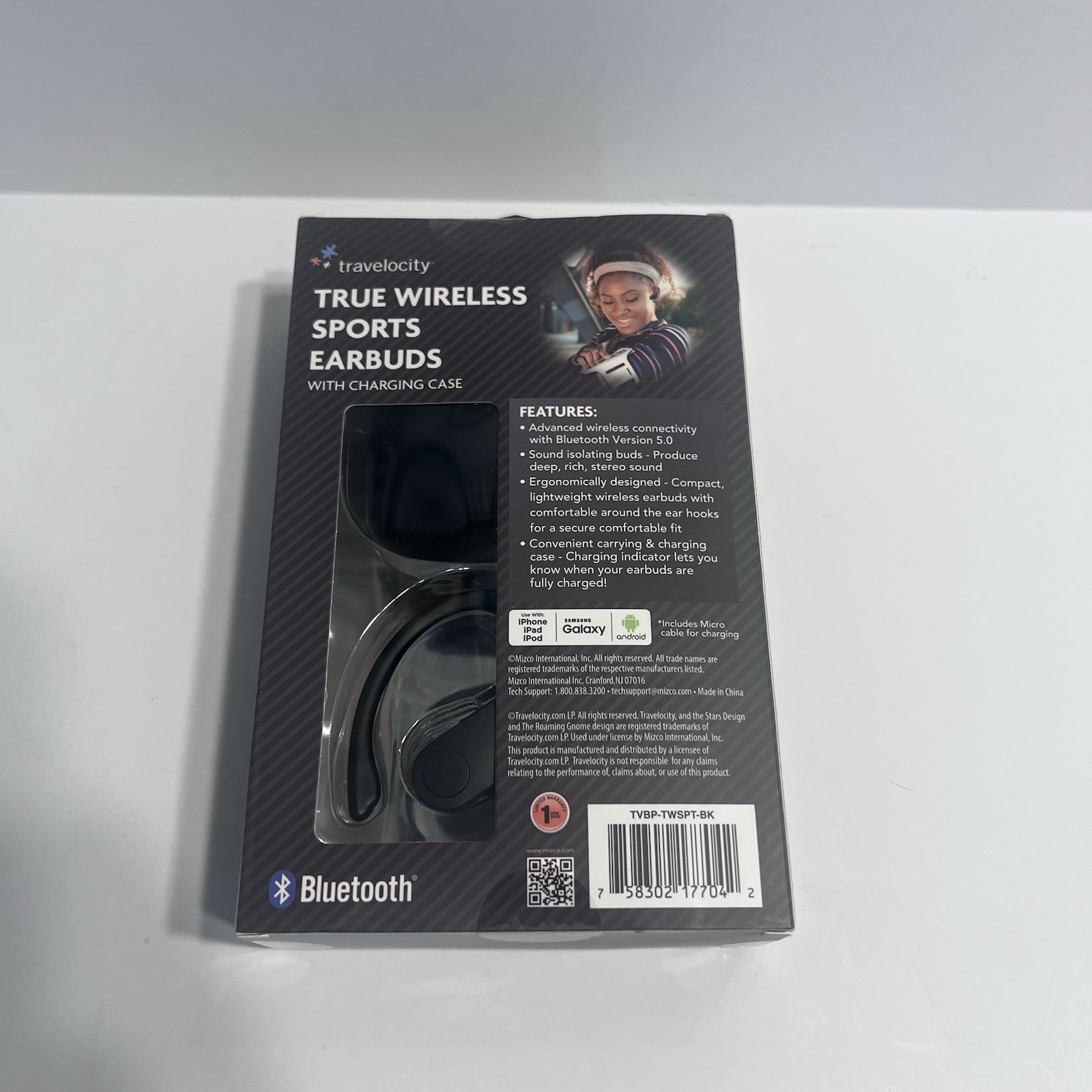 Travelocity True Wireless Sports Earbuds Bluetooth w/ Charging Case Black