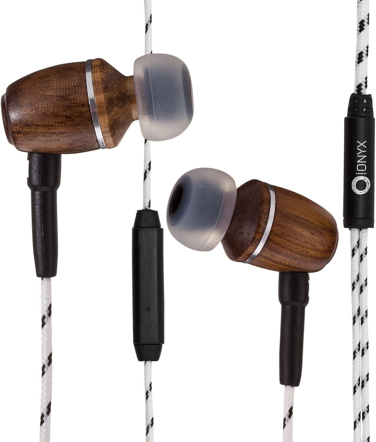 Onyx Genuine Wood in-Ear Noise-isolating Headphones| Earbuds (Zebra)