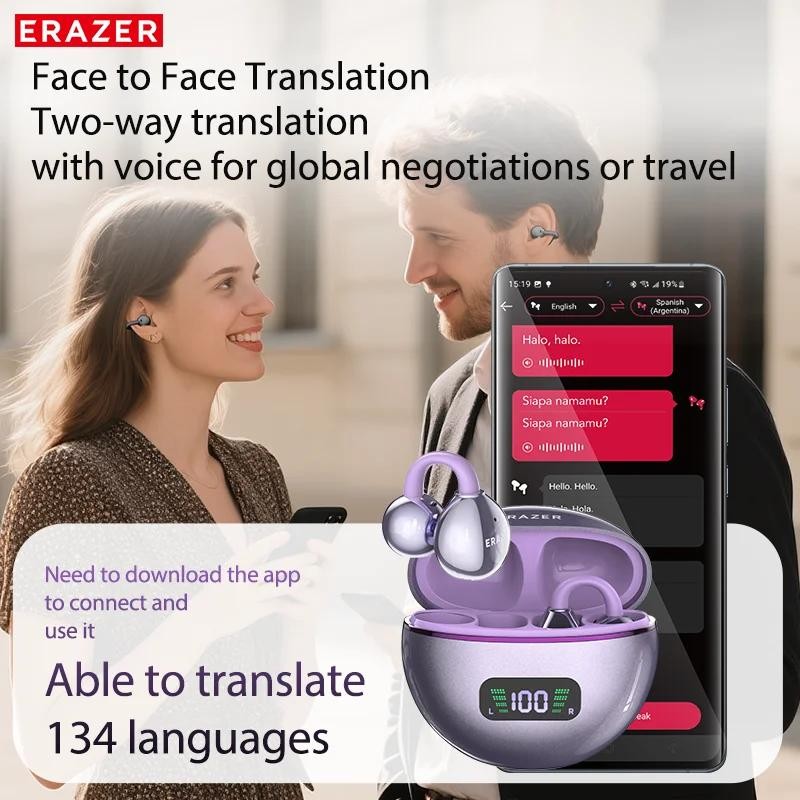 Erazer Xf55 Bluetooth V6.0 AI Earphones Noise Reduction Wireless Translator