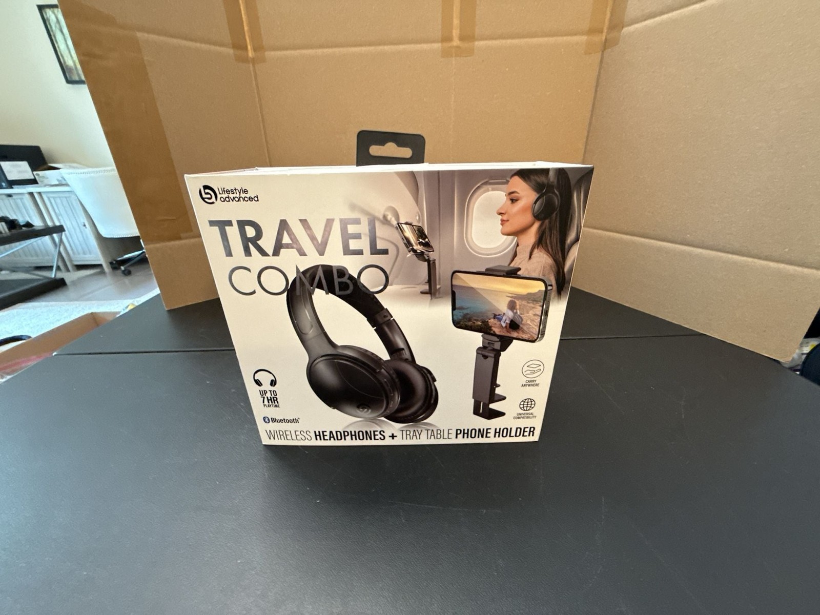 Lifestyle Advanced Travel Combo Wireless Headphones and Tray Table Phone Holder