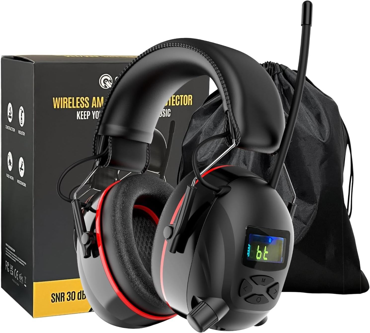 30 dB SNR Safety Earmuffs with Rechargeable Bluetooth Radio – 45H Listening Life