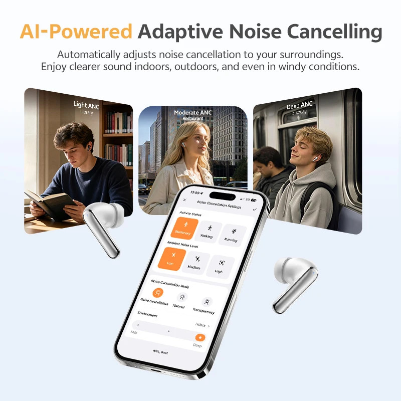 QCY HT21 Wireless Earphones Melobuds N65 -60dB AI Adaptive ANC Earbuds Bluetooth