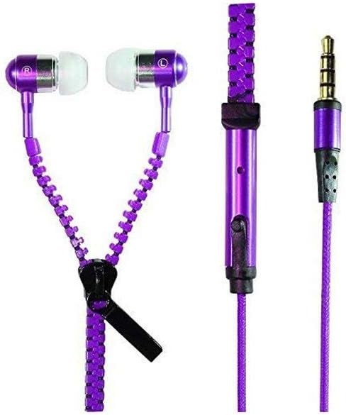 (10 PACK) Zipper In-Ear Stereo Earbuds Headphone Earphone Headset w/ Mic PURPLE