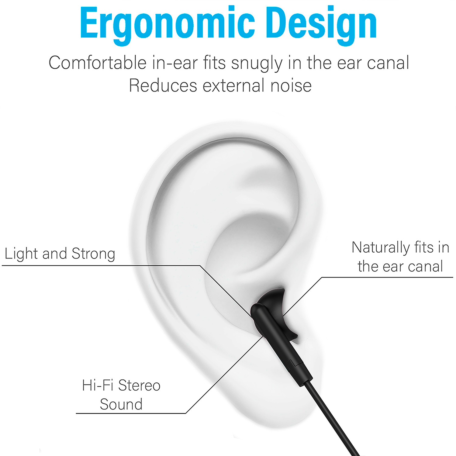 5 Pack of BLACK 3.5mm In Ear Earbuds Headphones – Individually Wrapped – Bulk