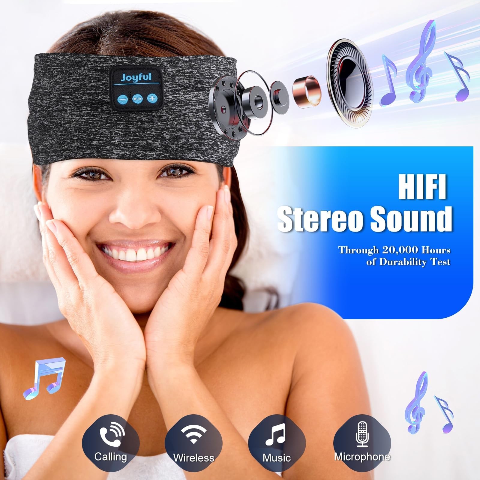 Sleep Headphones Bluetooth 5.3 Headband, Sports 1 Count (Pack of 1), Grey