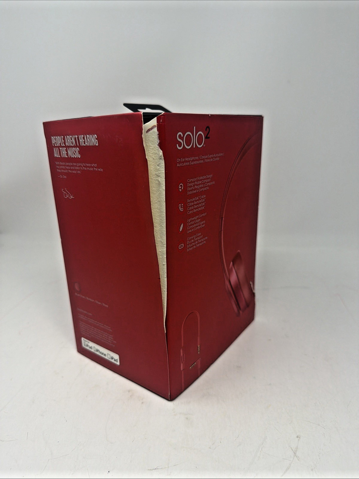 Beats By Dr Dre Solo2 On-Ear Headphones Pink Wired 3.5mm Stereo Foldable Audio