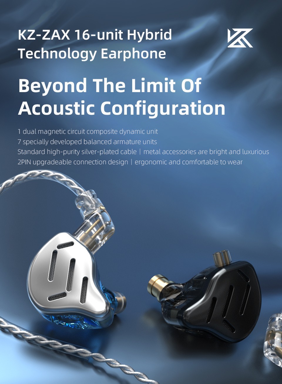 KZ ZAX Pro In Ear Earphones 1DD 7BA HIFI Bass Monitor Headset | Black With MIC