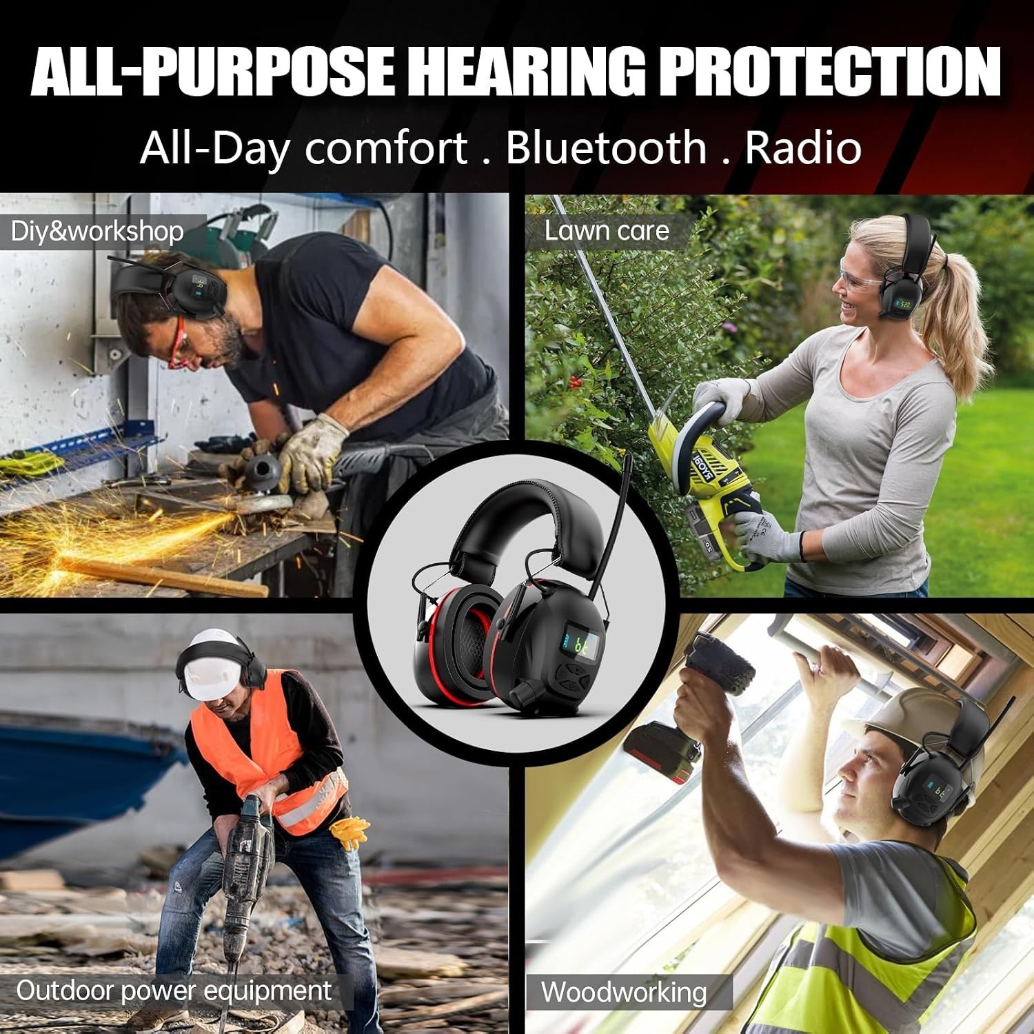 30 dB SNR Safety Earmuffs with Rechargeable Bluetooth Radio – 45H Listening Life