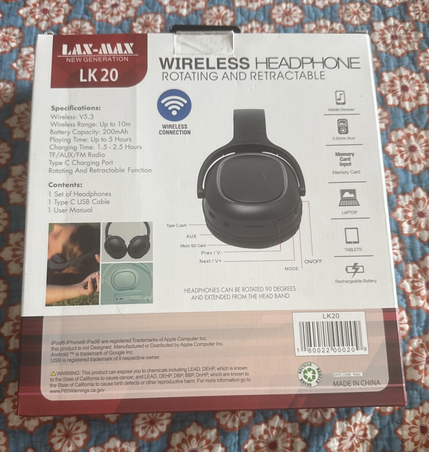 LAX-MAX LK 20 Wireless Headphones RGB Light Rotating Retractable Soft Cushion