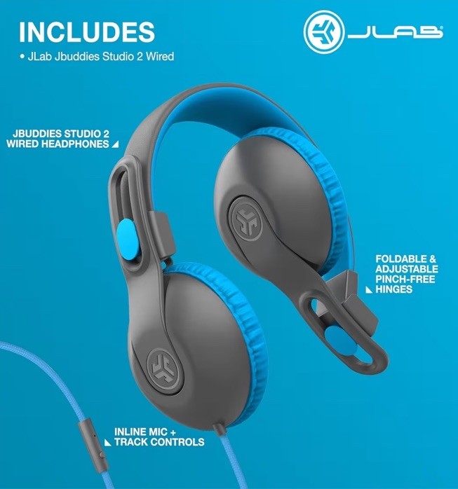 JBuddies Studio 2 Wired Kids Headphones – Gray/Blue – New