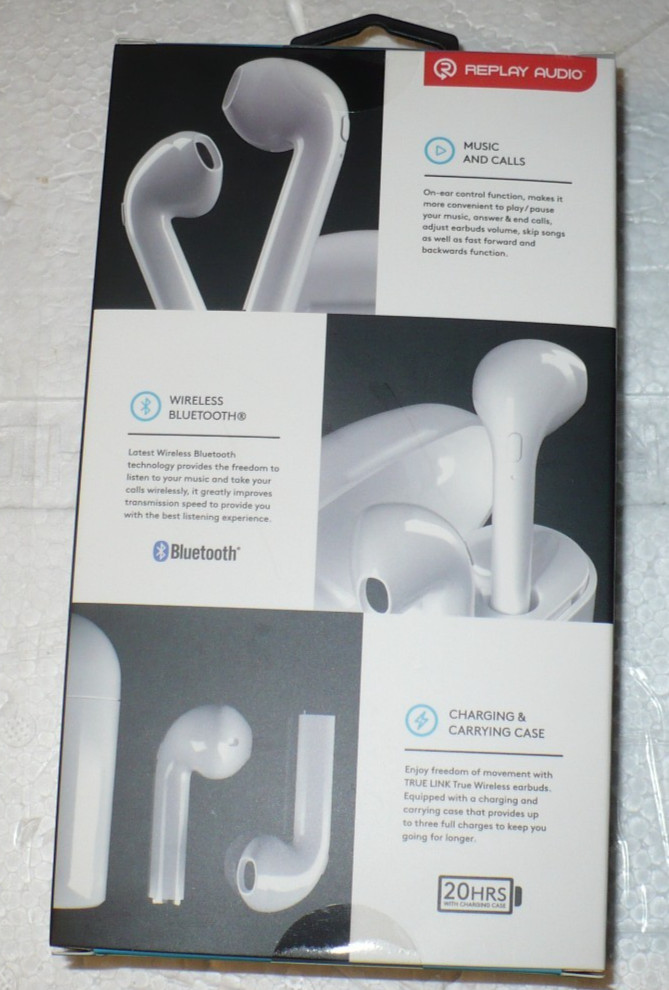 Replay Audio True Link Pwr True Wireless Bluetooth 4.2 Earbuds Charging Case A2
