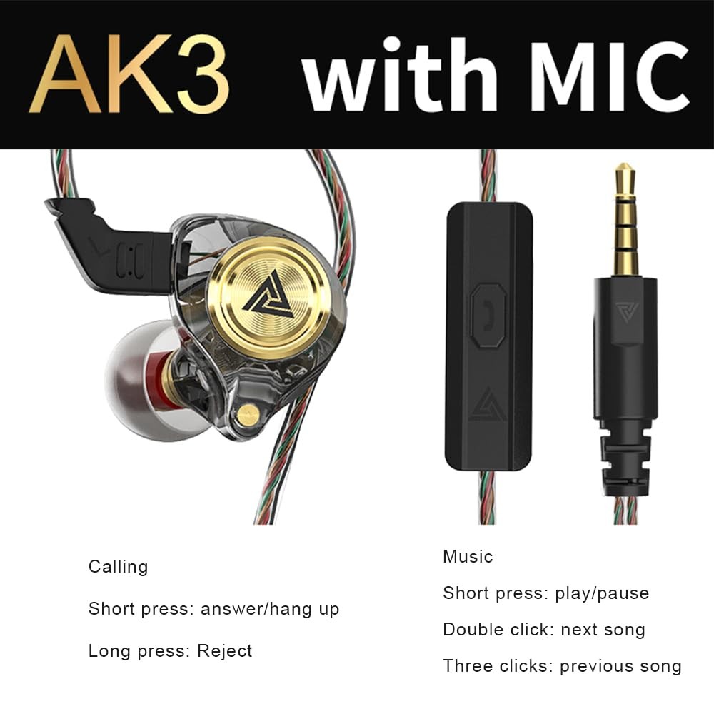 Yeabomy Wired Gaming Earbuds, Ak3file in Ear Monitors, Deep Bass Sound Black