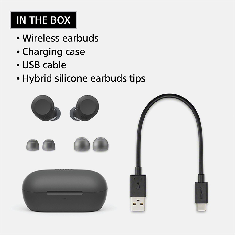 Sony Truly Wireless Noise Canceling Earbuds Black with 1 Year Warranty Bundle