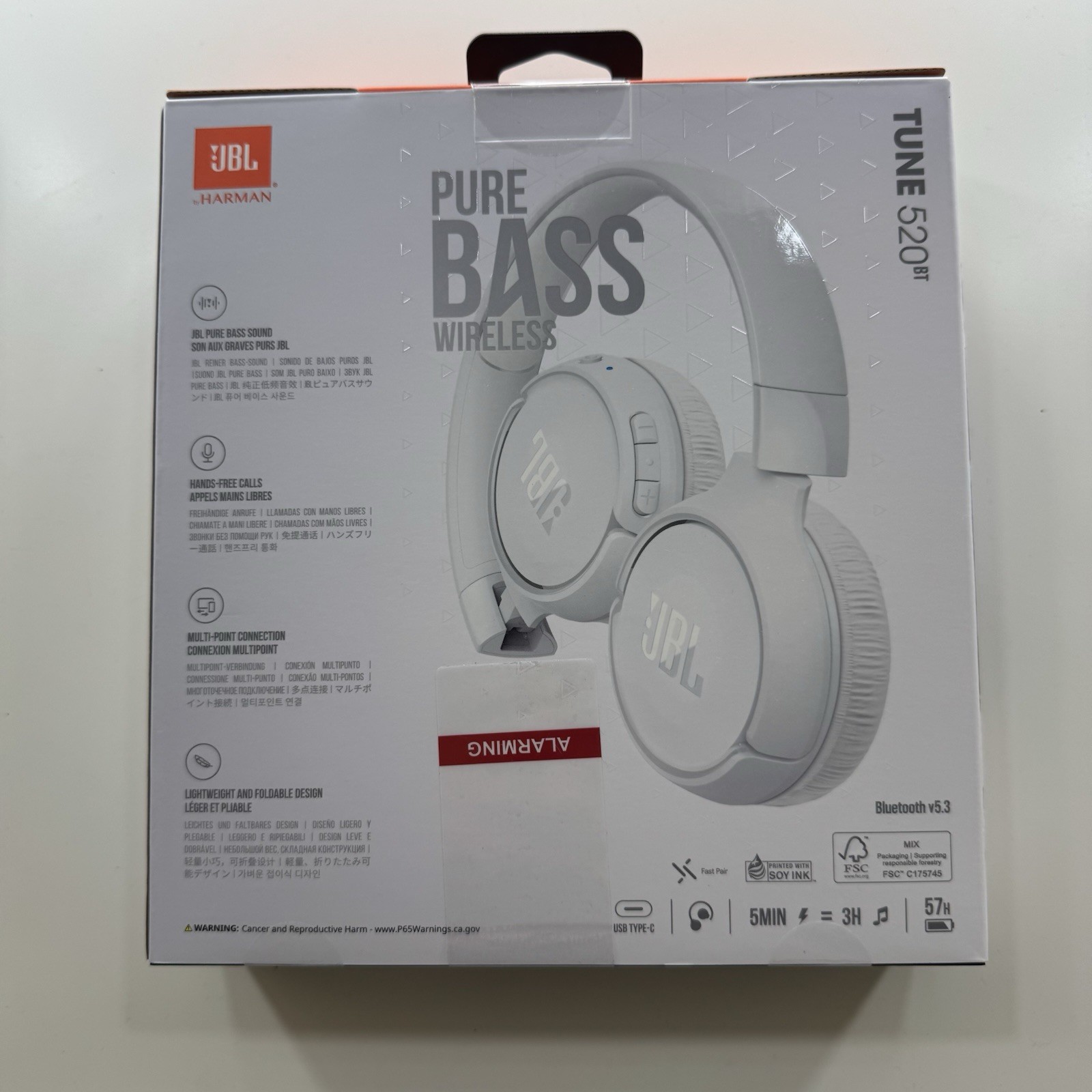 New JBL Tune 520BT Wireless Over-Ear Bluetooth Headphones Sealed White