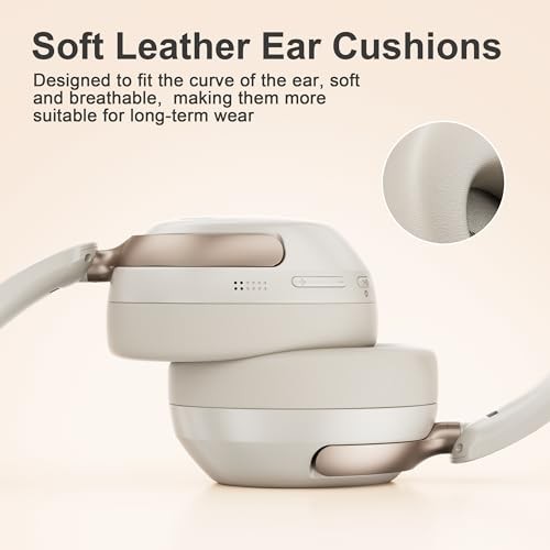 Q30 Bluetooth Headphones Over Ear,60H Playtime & 3 EQ Music Beige White