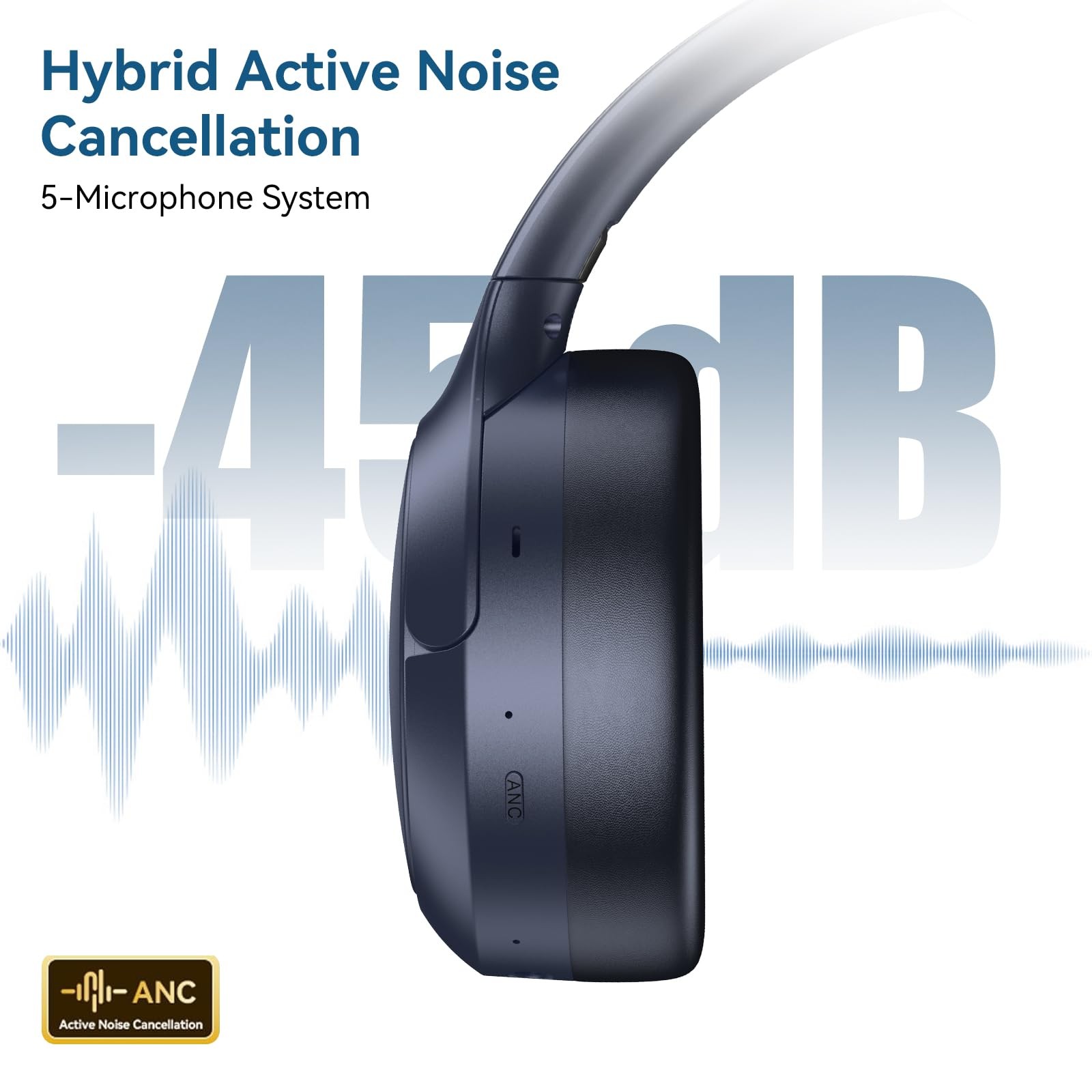 Hybrid ANC Wireless Over-Ear Headphones, 100H Playtime, Hi-Res Audio, Bluetoo…