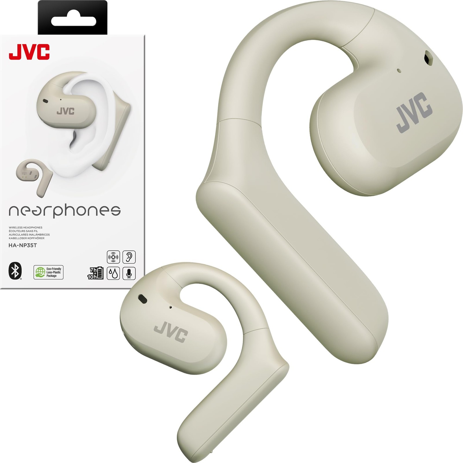 JVC Nearphones Open Ear True Wireless Headphones with 16mm Open-Ear, White