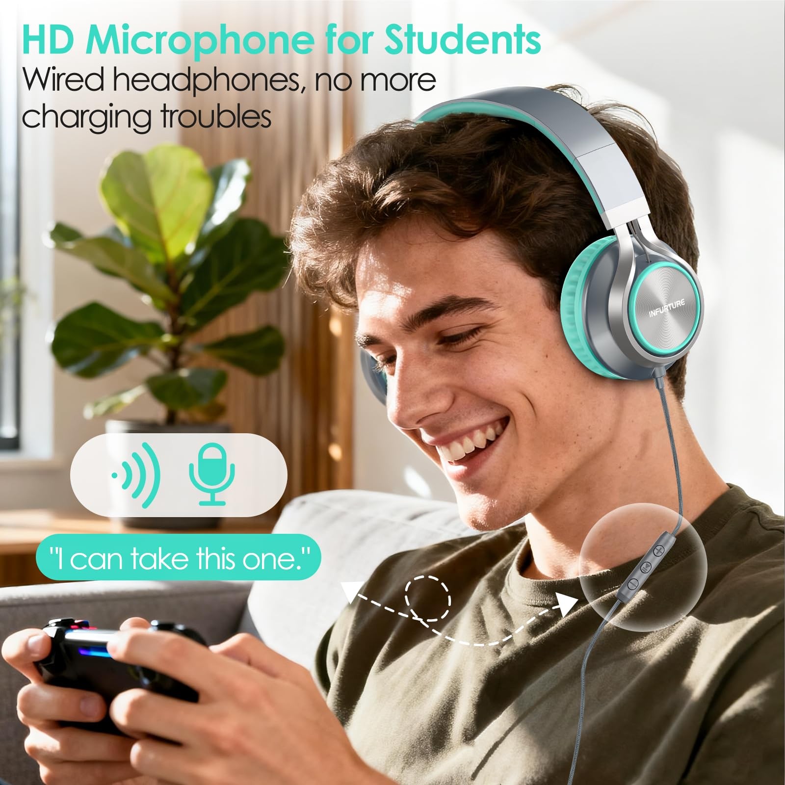 USB C Headphones Wired with Microphone Tangle-Free Plaiting Line,Over Ear Hea…