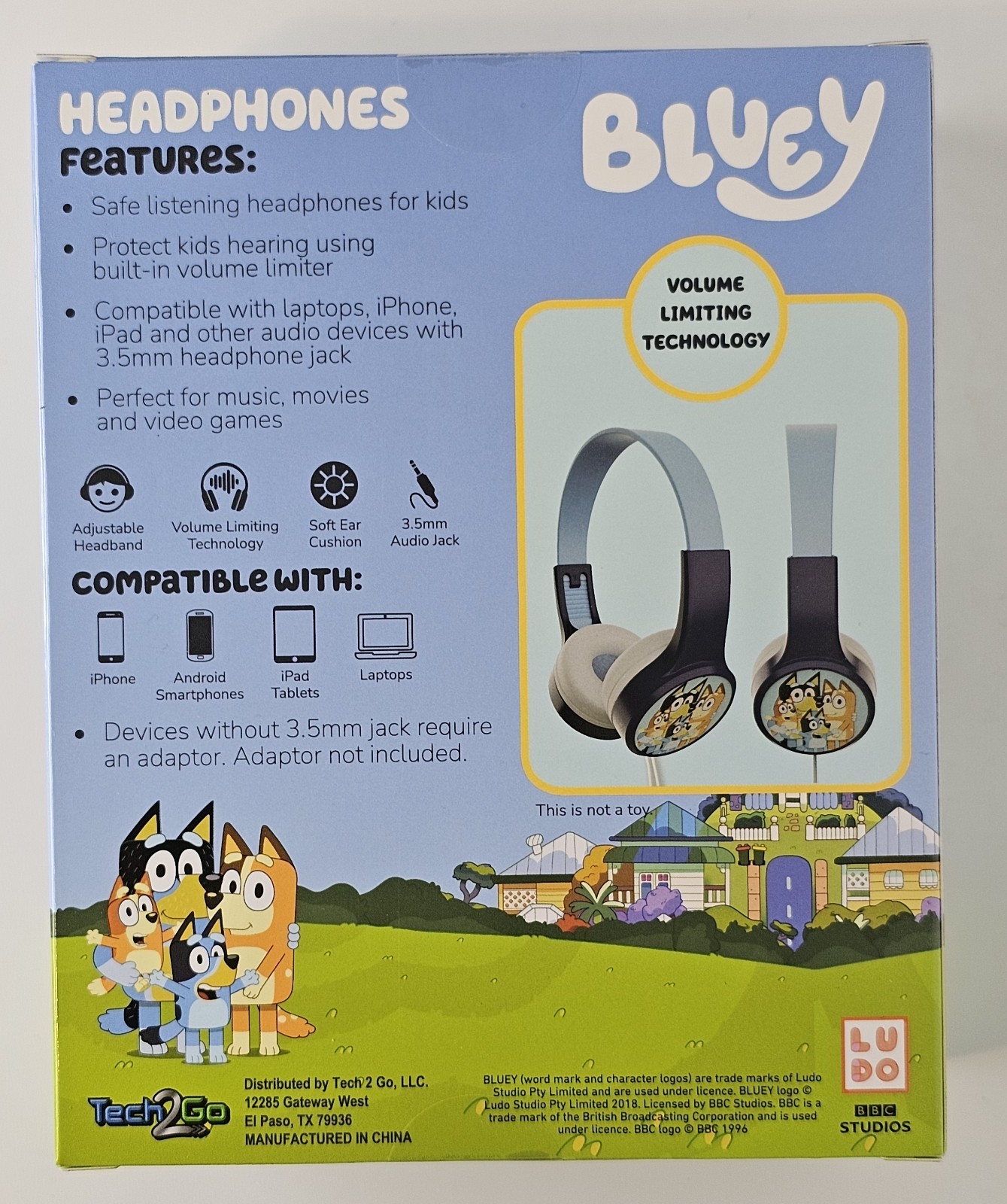 BLUEY Kids’ Safe Headphones Green and Black Ages 2 to 8 Years Old- New Item