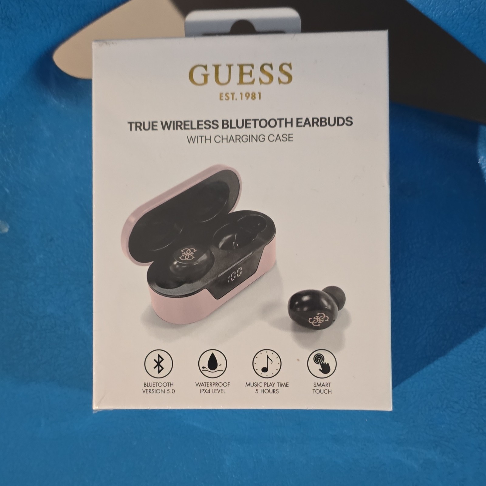 GUESS True Wireless Bluetooth In-Ear Earbuds w/ USB-C Case, Pink/Black